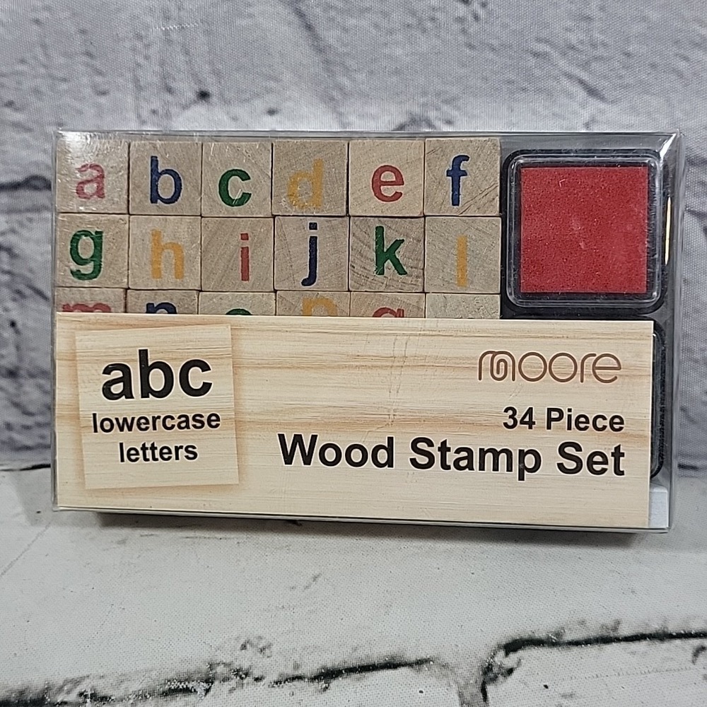 Moore 34 Piece Wood Stamp Set Alphabet ABC Lowercase Letters New